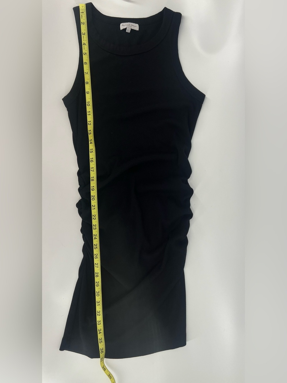 Michael Stars Demi Black Sleeveless Ribbed Ruched Fitted Tank Dress L Large - Picture 11 of 12